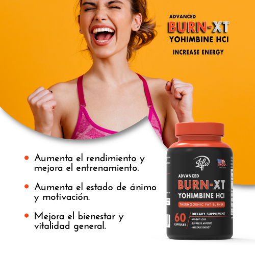 BURN-XT (Yohimbina HCI), para quemar grasa rebelde, acelerar tu metabolismo naturalmente y sentirte con más energía