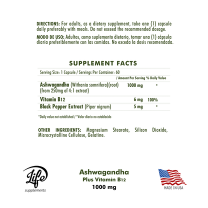 Ashwagandha Plus Vitamin B12, para transformar el estrés en serenidad, recuperar tu energía y despertar cada día con la mente clara y el cuerpo revitalizado