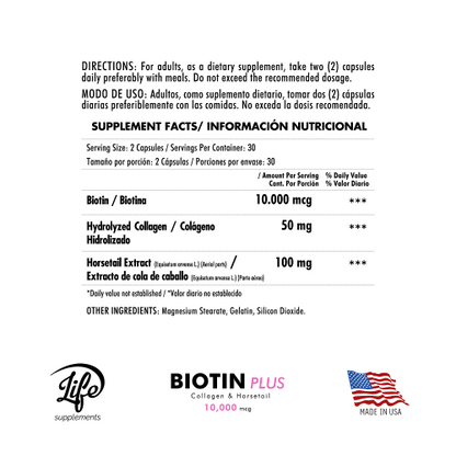 Biotin Plus 10.000 mcg, para el cuidado de tu cabello, piel y uñas