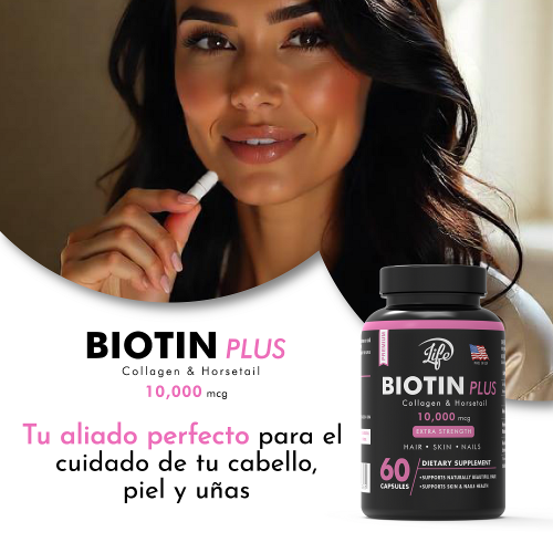 Biotin Plus 10.000 mcg, para el cuidado de tu cabello, piel y uñas
