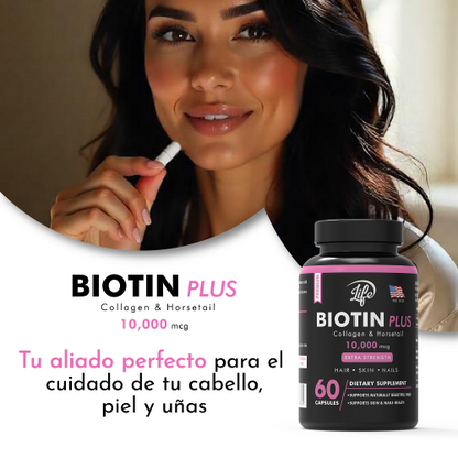 Biotin Plus 10.000 mcg, para el cuidado de tu cabello, piel y uñas