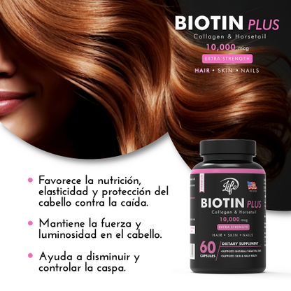 Biotin Plus 10.000 mcg, para el cuidado de tu cabello, piel y uñas