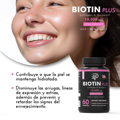 Biotin Plus 10.000 mcg, para el cuidado de tu cabello, piel y uñas