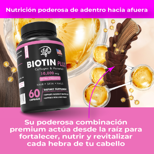 Biotin Plus 10.000 mcg, para el cuidado de tu cabello, piel y uñas