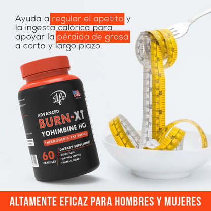 BURN-XT (Yohimbina HCI), para quemar grasa rebelde, acelerar tu metabolismo naturalmente y sentirte con más energía