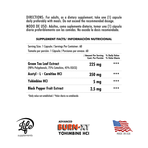 BURN-XT (Yohimbina HCI), para quemar grasa rebelde, acelerar tu metabolismo naturalmente y sentirte con más energía