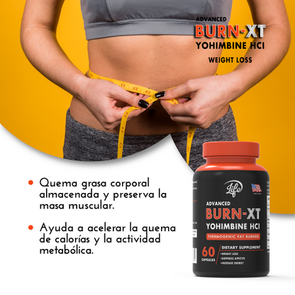 BURN-XT (Yohimbina HCI), para quemar grasa rebelde, acelerar tu metabolismo naturalmente y sentirte con más energía