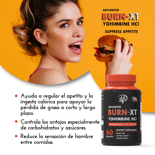 BURN-XT (Yohimbina HCI), para quemar grasa rebelde, acelerar tu metabolismo naturalmente y sentirte con más energía
