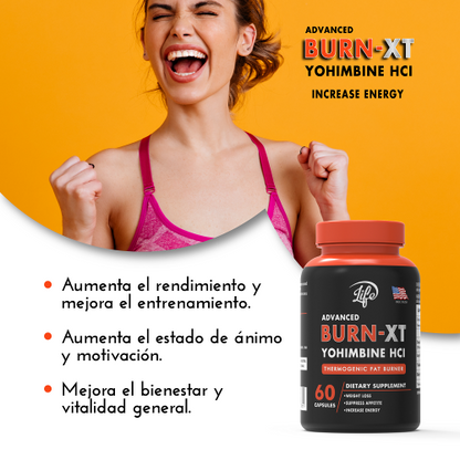 BURN-XT (Yohimbina HCI), para quemar grasa rebelde, acelerar tu metabolismo naturalmente y sentirte con más energía