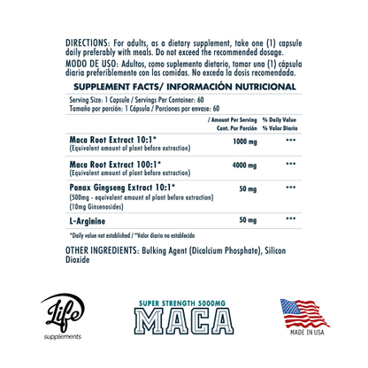 MACA + L-Arginina + Ginseng, para potenciar tu energía sexual, aumentar tu fertilidad y mejorar tu rendimiento físico