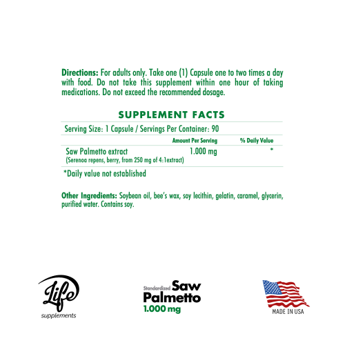 Standardized Saw Palmetto 1.000 mg, para cuidar tu próstata y mejorar tu función urinaria