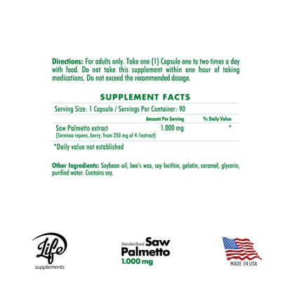 Standardized Saw Palmetto 1.000 mg, para cuidar tu próstata y mejorar tu función urinaria