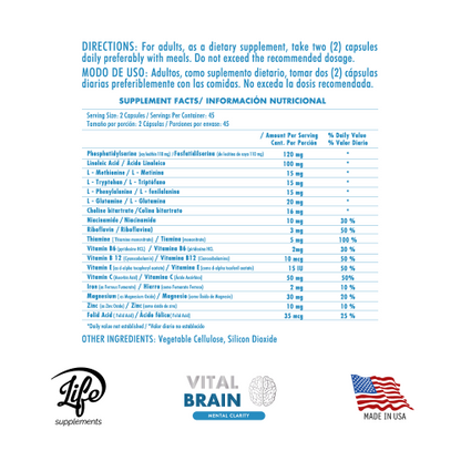 Vital Brain, para maximizar tu claridad mental, potenciar tu memoria y mantener tu cerebro en óptimo rendimiento a cualquier edad
