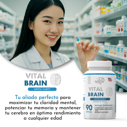 Vital Brain, para maximizar tu claridad mental, potenciar tu memoria y mantener tu cerebro en óptimo rendimiento a cualquier edad